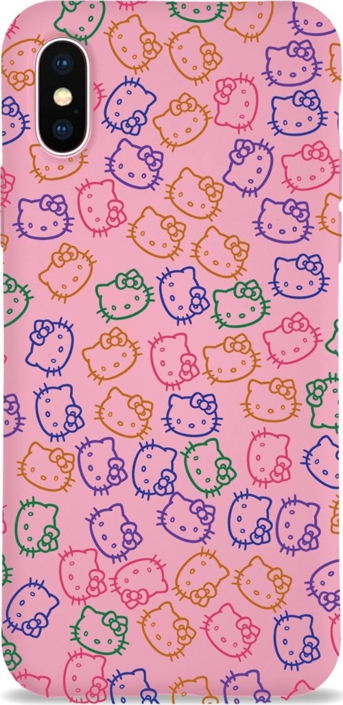 Apple Iphone X Uyumlu Lansman Kılıf Hello Kitty Tasarımlı Içi Kadife Kapak-Pembe