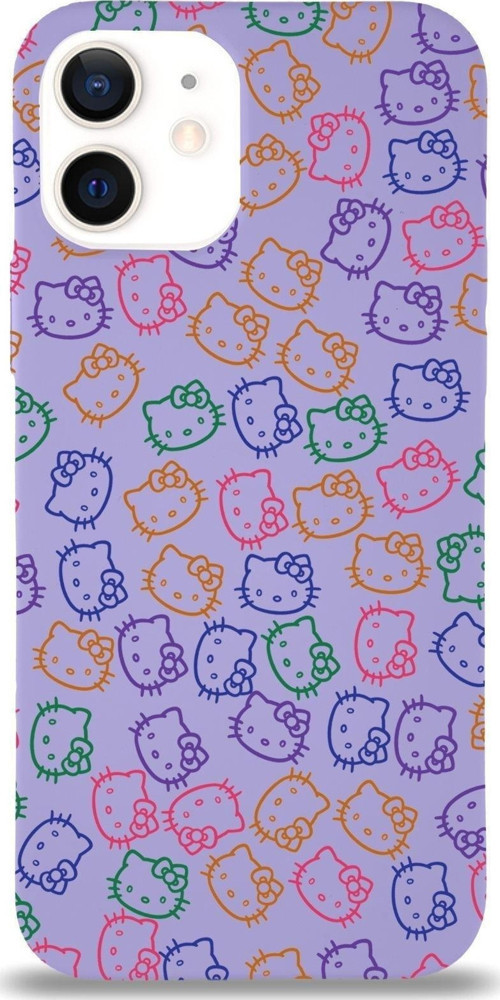 Apple Iphone 12 Mini Uyumlu Lansman Kılıf Hello Kitty Tasarımlı Içi Kadife Kapak-Lila