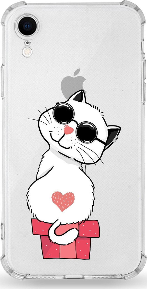 Iphone Xr Uyumlu Darbe Emici Antişok Kapak Coolcat Tasarımlı Şeffaf Silikon Kılıf