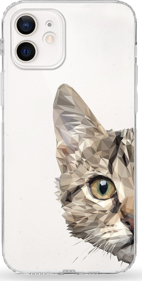 Apple Iphone 12 Mini Uyumlu Kamera Korumalı Kapak Catface Tasarımlı Silikon Şeffaf Kılıf