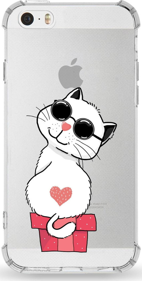 Iphone 5Se Uyumlu Darbe Emici Antişok Kapak Coolcat Tasarımlı Şeffaf Silikon Kılıf