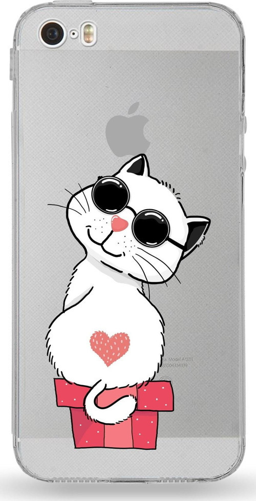 Apple Iphone 5Se Uyumlu Kamera Korumalı Kapak Coolcat Tasarımlı Silikon Şeffaf Kılıf