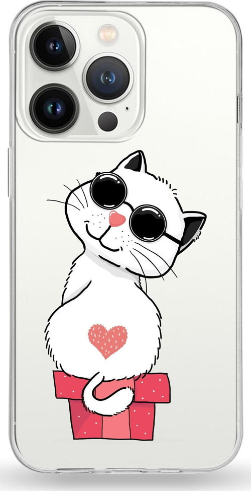 Iphone 13 Pro Max Uyumlu Kapak Coolcat Tasarımlı Şeffaf Silikon Kılıf