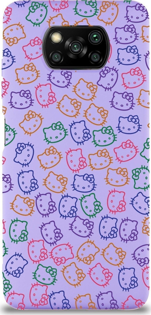 Xiaomi Poco X3 Uyumlu Lansman Kılıf Hello Kitty Tasarımlı Içi Kadife Kapak-Lila