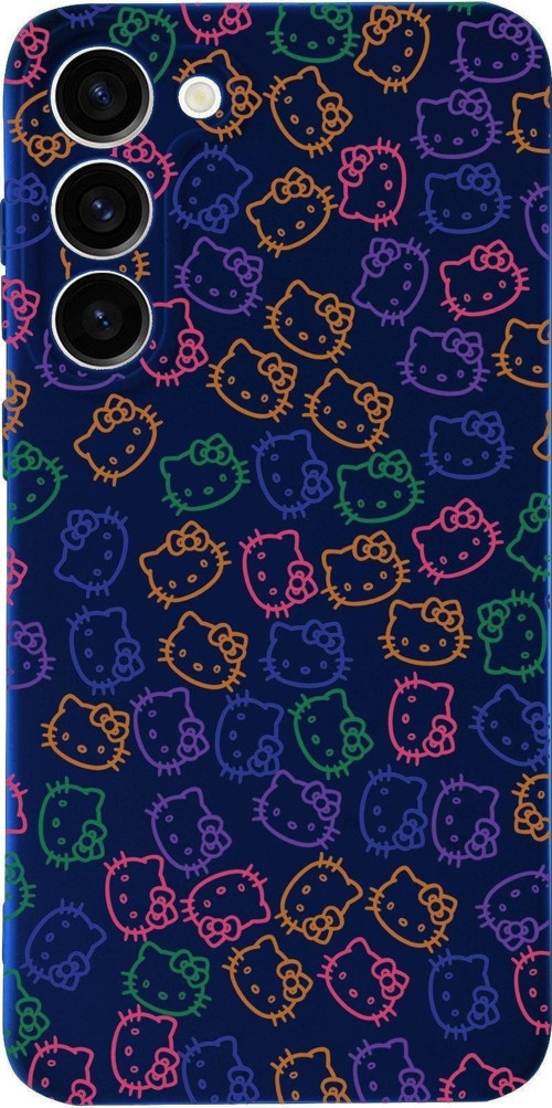 Samsung Galaxy S23 Uyumlu Lansman Kılıf Hello Kitty Tasarımlı Içi Kadife Kapak-Koyu Mavi