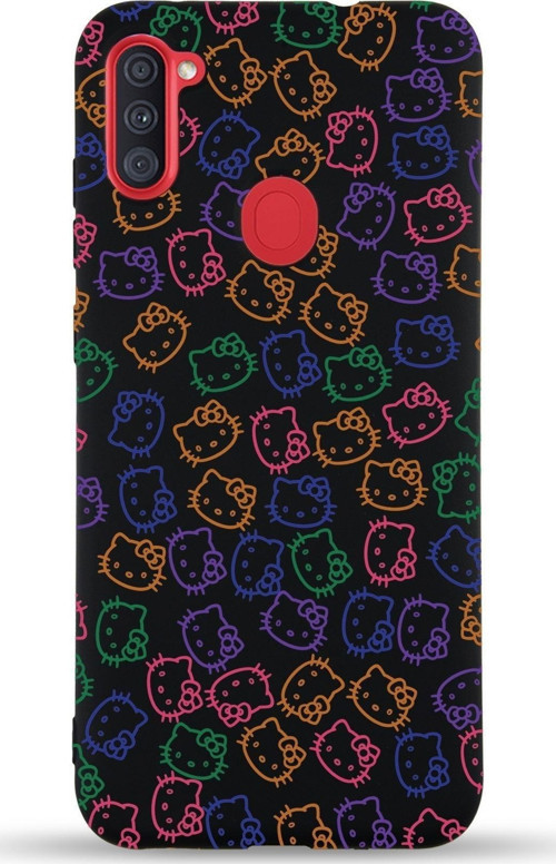 Samsung Galaxy M11 Uyumlu Lansman Kılıf Hello Kitty Tasarımlı Içi Kadife Kapak-Siyah