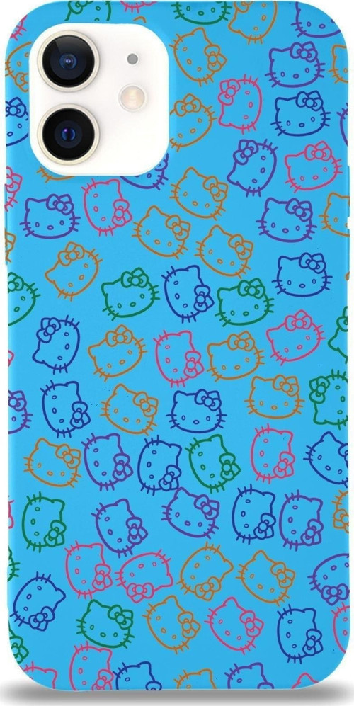Apple Iphone 12 Mini Uyumlu Lansman Kılıf Hello Kitty Tasarımlı Içi Kadife Kapak-Mavi