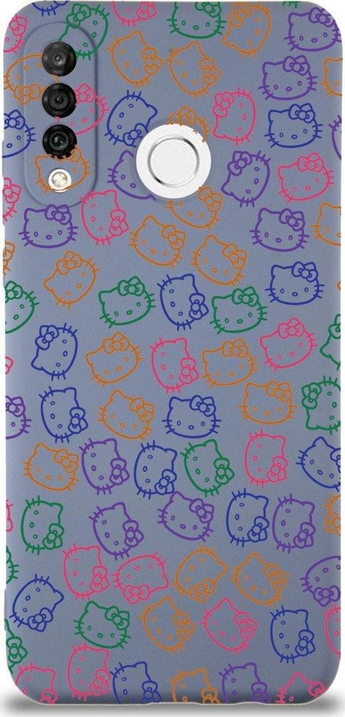 Huawei P 30 Lite Uyumlu Lansman Kılıf Hello Kitty Tasarımlı Içi Kadife Petrol Mavisi Kapak
