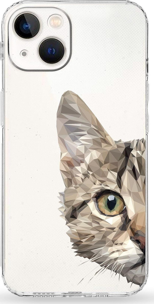 Apple Iphone 13 Uyumlu Kamera Korumalı Kapak Catface Tasarımlı Silikon Şeffaf Kılıf