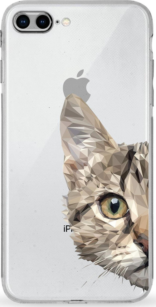 Apple Iphone 8 Plus Uyumlu Kamera Korumalı Kapak Catface Tasarımlı Silikon Şeffaf Kılıf