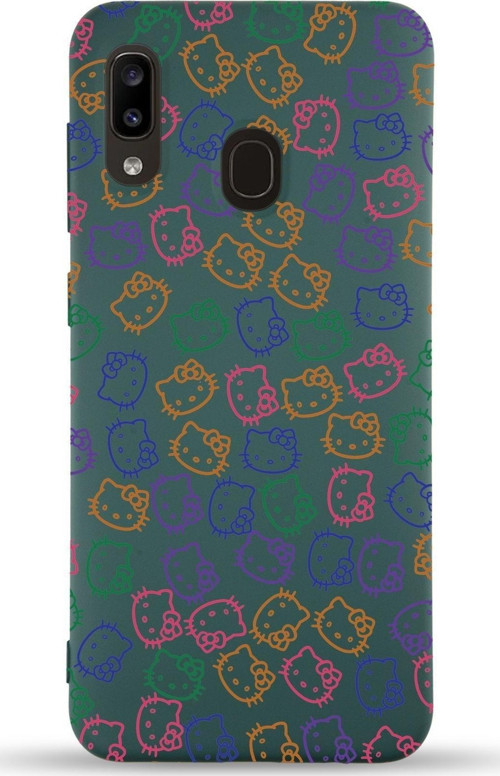 Samsung Galaxy A30 Uyumlu Lansman Kılıf Hello Kitty Tasarımlı Içi Kadife Kapak-Yeşil