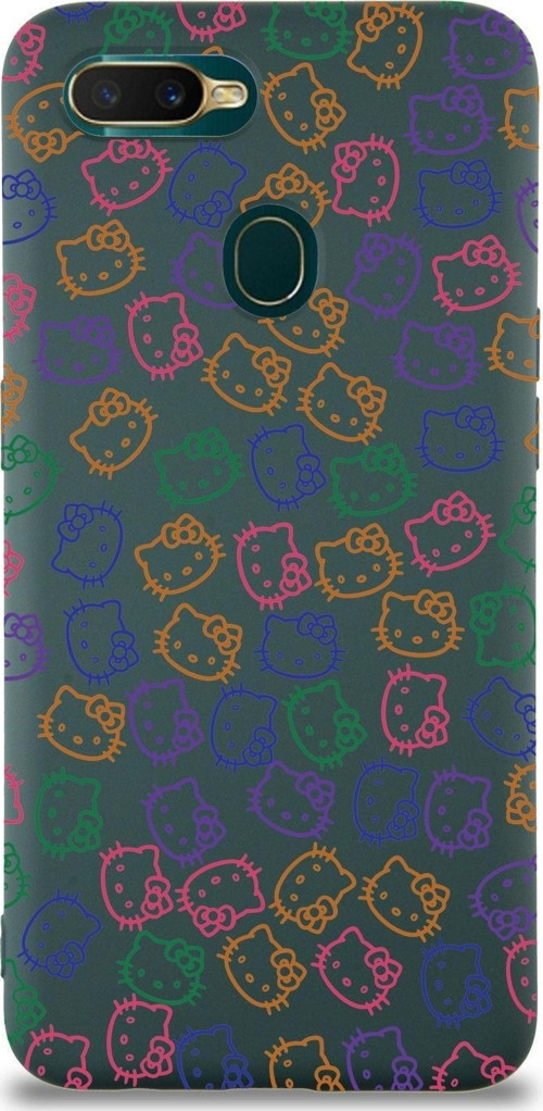 Oppo A12 Uyumlu Lansman Kılıf Hello Kitty Tasarımlı Içi Kadife Kapak-Yeşil