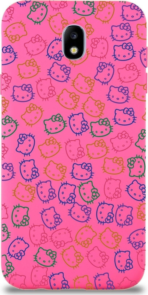 Samsung Galaxy J7 Pro Uyumlu Lansman Kılıf Hello Kitty Tasarımlı Içi Kadife Kapak-Neon Pembe