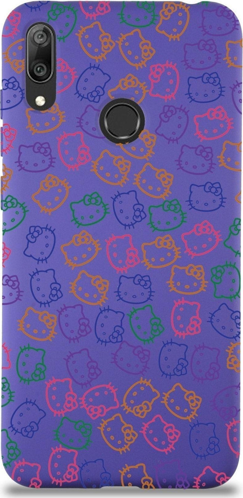 Huawei Y7 2019 Uyumlu Lansman Kılıf Hello Kitty Tasarımlı Içi Kadife Kapak-Mor