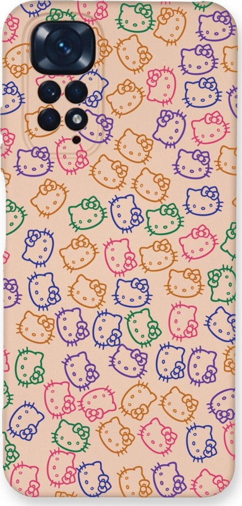 Xiaomi Redmi Note 11 Uyumlu Lansman Kılıf Hello Kitty Tasarımlı Içi Kadife Kapak-Pudra