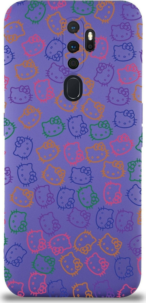 Oppo A9 2020 Uyumlu Lansman Kılıf Hello Kitty Tasarımlı Içi Kadife Kapak-Mor