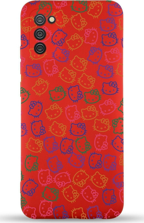 Samsung Galaxy A02S Uyumlu Lansman Kılıf Hello Kitty Tasarımlı Içi Kadife Kapak-Kırmızı