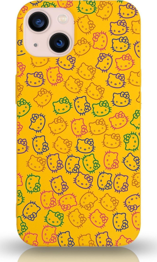 Apple Iphone 13 Mini Uyumlu Lansman Kılıf Hello Kitty Tasarımlı Içi Kadife Kapak-Sarı