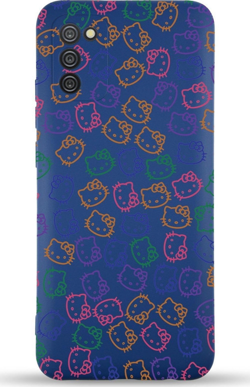 Samsung Galaxy A02S Uyumlu Lansman Kılıf Hello Kitty Tasarımlı Içi Kadife Kapak-Lacivert
