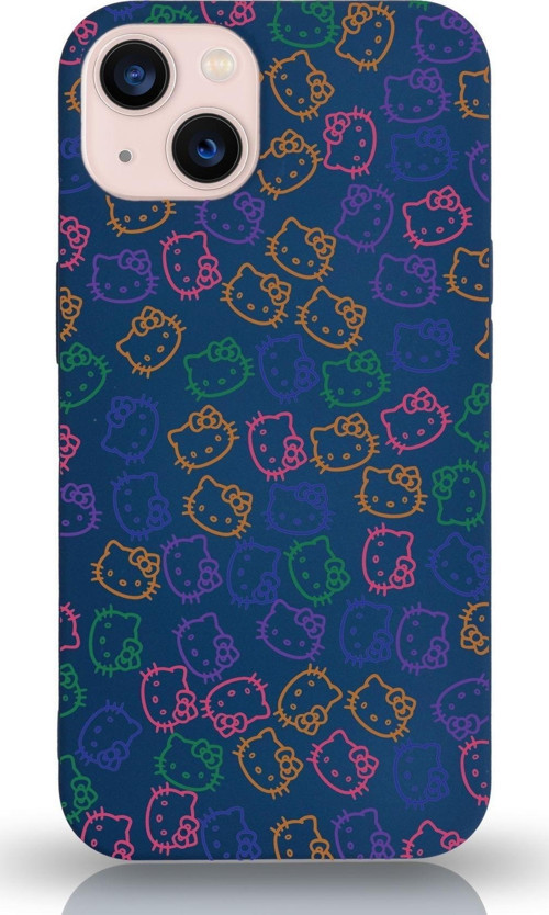 Apple Iphone 13 Mini Uyumlu Lansman Kılıf Hello Kitty Tasarımlı Içi Kadife Kapak-Lacivert