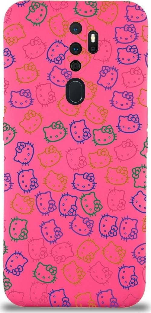 Oppo A9 2020 Uyumlu Lansman Kılıf Hello Kitty Tasarımlı Içi Kadife Kapak-Neon Pembe