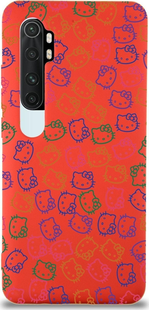 Xiaomi Mi Note 10 Lite Uyumlu Lansman Kılıf Hello Kitty Tasarımlı Içi Kadife Kapak-Kırmızı