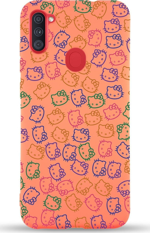 Samsung Galaxy M11 Uyumlu Lansman Kılıf Hello Kitty Tasarımlı Içi Kadife Kapak-Turuncu