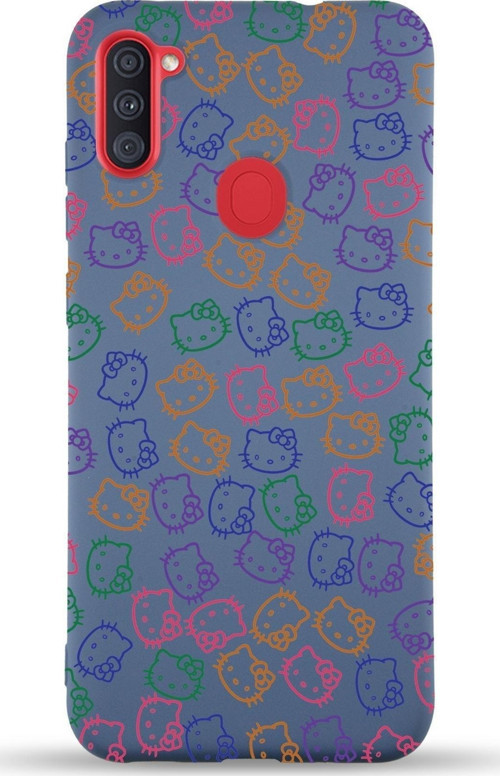 Samsung Galaxy M11 Uyumlu Lansman Kılıf Hello Kitty Tasarımlı Içi Kadife Kapak-Petrol Mavisi