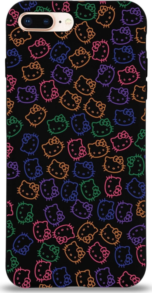 Apple Iphone 7 Plus Uyumlu Lansman Kılıf Hello Kitty Tasarımlı Içi Kadife Kapak-Siyah