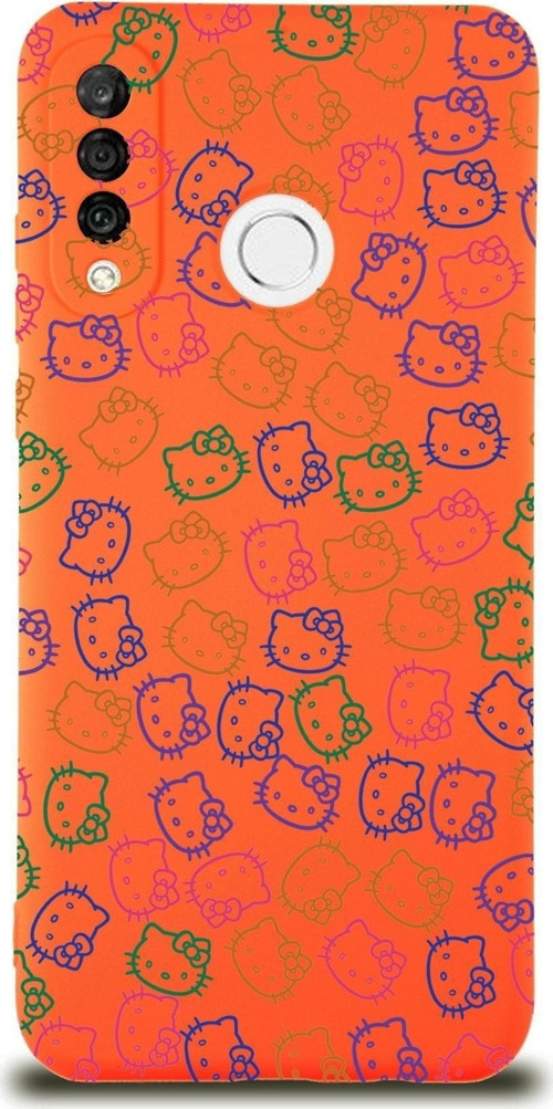 Huawei P 30 Lite Uyumlu Lansman Kılıf Hello Kitty Tasarımlı Içi Kadife Turuncu Kapak