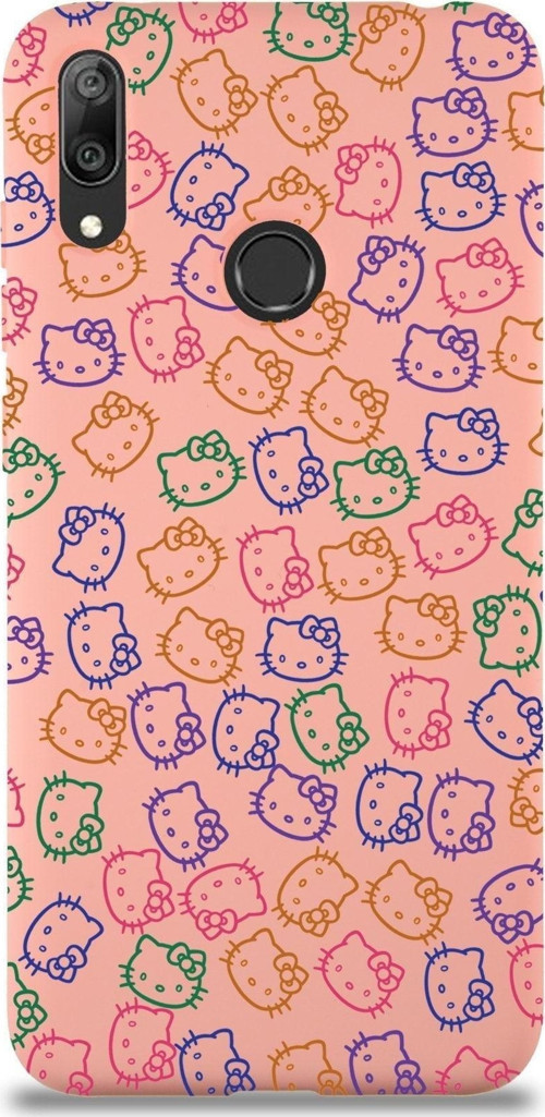 Huawei Y7 2019 Uyumlu Lansman Kılıf Hello Kitty Tasarımlı Içi Kadife Kapak-Pembe