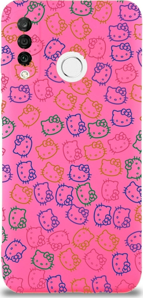 Huawei P 30 Lite Uyumlu Lansman Kılıf Hello Kitty Tasarımlı Içi Kadife Neon Pembe Kapak
