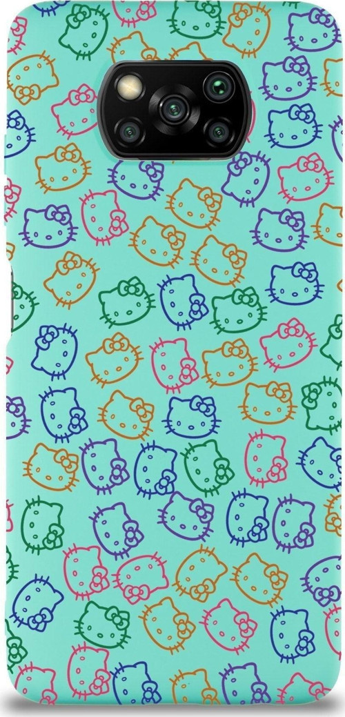 Xiaomi Poco X3 Uyumlu Lansman Kılıf Hello Kitty Tasarımlı Içi Kadife Kapak-Su Yeşili