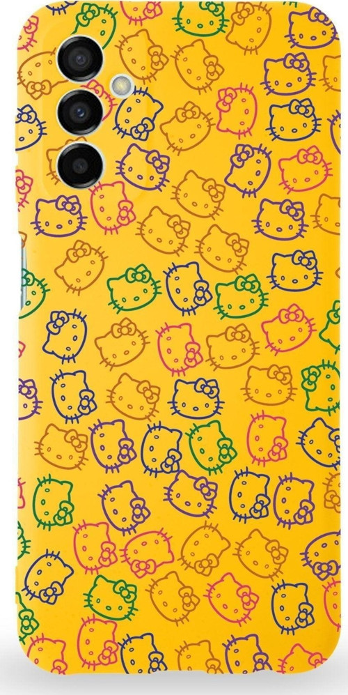Samsung Galaxy M13 Uyumlu Lansman Kılıf Hello Kitty Tasarımlı Içi Kadife Kapak-Sarı
