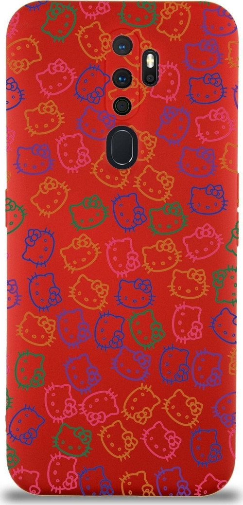 Oppo A9 2020 Uyumlu Lansman Kılıf Hello Kitty Tasarımlı Içi Kadife Kapak-Kırmızı