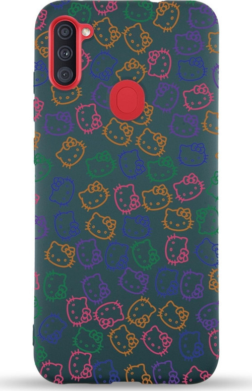 Samsung Galaxy M11 Uyumlu Lansman Kılıf Hello Kitty Tasarımlı Içi Kadife Kapak-Yeşil