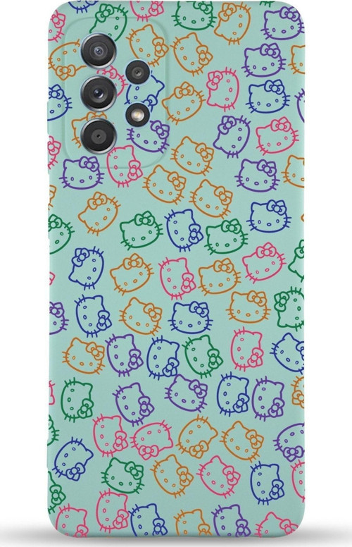 Samsung Galaxy A13 Uyumlu Lansman Kılıf Hello Kitty Tasarımlı Içi Kadife Kapak-Turkuaz