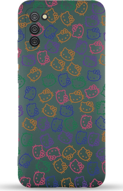 Samsung Galaxy A02S Uyumlu Lansman Kılıf Hello Kitty Tasarımlı Içi Kadife Kapak-Yeşil
