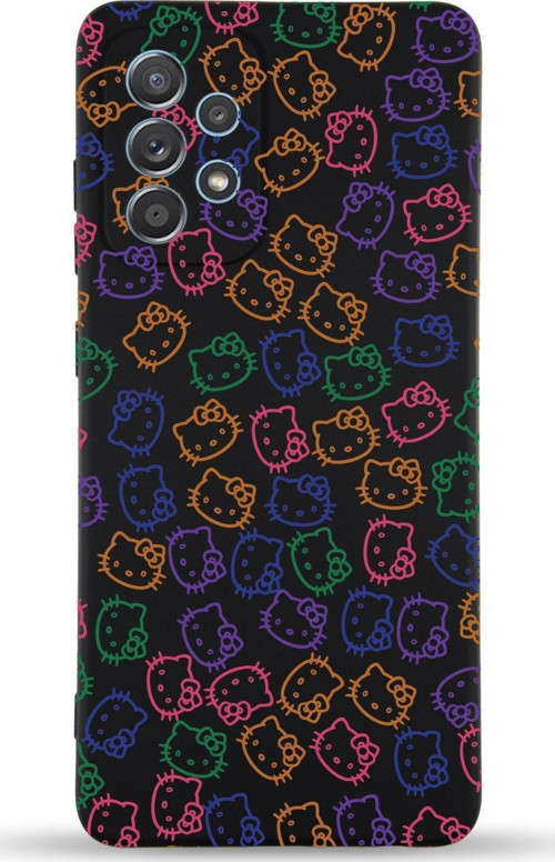 Samsung Galaxy A13 Uyumlu Lansman Kılıf Hello Kitty Tasarımlı Içi Kadife Kapak-Siyah