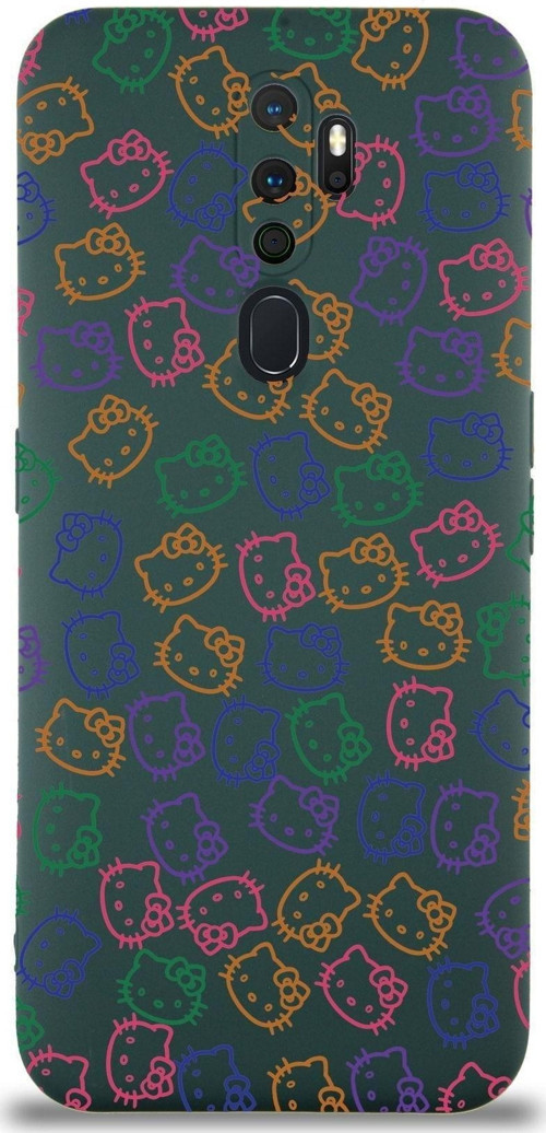 Oppo A9 2020 Uyumlu Lansman Kılıf Hello Kitty Tasarımlı Içi Kadife Kapak-Yeşil