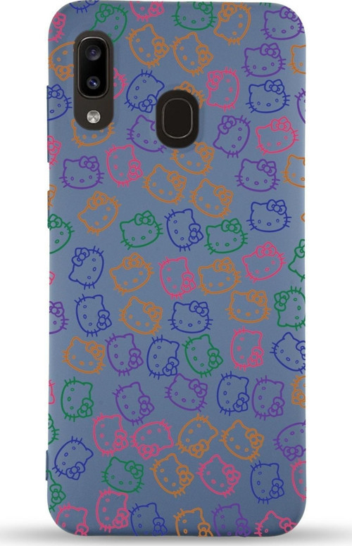 Samsung Galaxy A20 Uyumlu Lansman Kılıf Hello Kitty Tasarımlı Içi Kadife Kapak-Petrol Mavisi