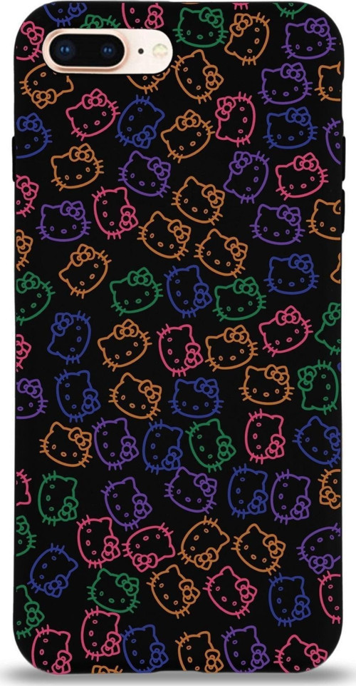 Apple Iphone 8 Plus Uyumlu Lansman Kılıf Hello Kitty Tasarımlı Içi Kadife Kapak-Siyah