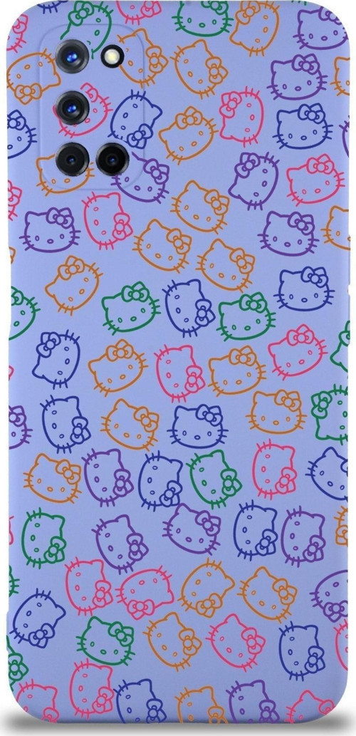Oppo A92 Uyumlu Lansman Kılıf Hello Kitty Tasarımlı Içi Kadife Kapak-Lila