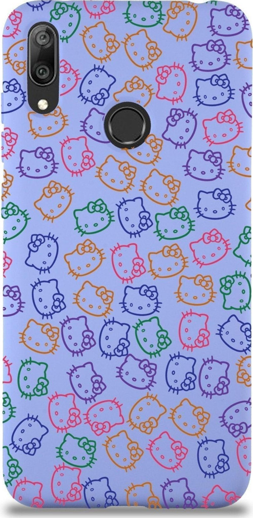 Huawei Y7 2019 Uyumlu Lansman Kılıf Hello Kitty Tasarımlı Içi Kadife Kapak-Lila