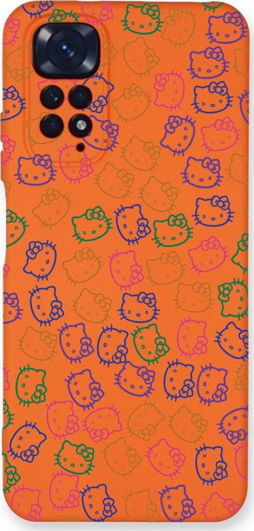 Xiaomi Redmi Note 11 Uyumlu Lansman Kılıf Hello Kitty Tasarımlı Içi Kadife Kapak-Turuncu