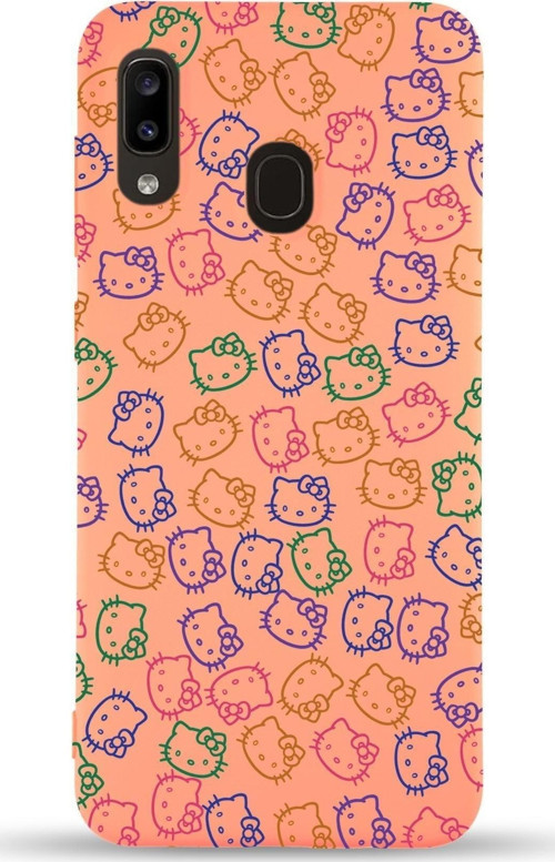 Samsung Galaxy A30 Uyumlu Lansman Kılıf Hello Kitty Tasarımlı Içi Kadife Kapak-Turuncu
