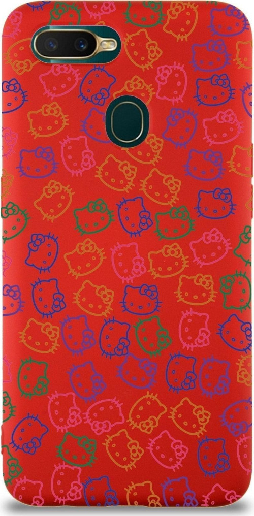 Oppo A12 Uyumlu Lansman Kılıf Hello Kitty Tasarımlı Içi Kadife Kapak-Kırmızı