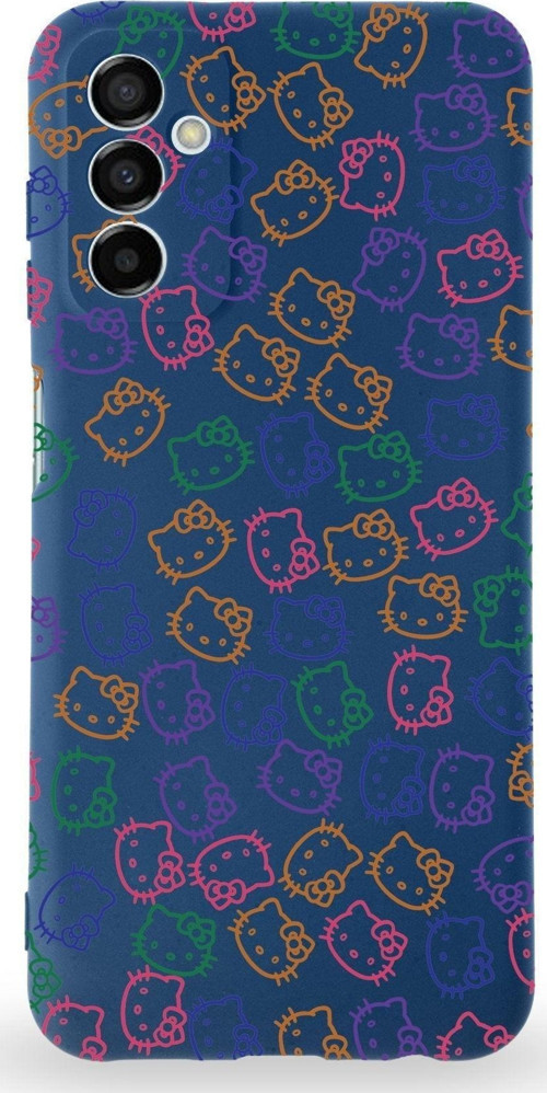 Samsung Galaxy M13 Uyumlu Lansman Kılıf Hello Kitty Tasarımlı Içi Kadife Kapak-Lacivert