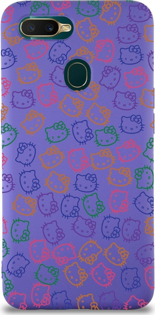 Oppo A12 Uyumlu Lansman Kılıf Hello Kitty Tasarımlı Içi Kadife Kapak-Mor