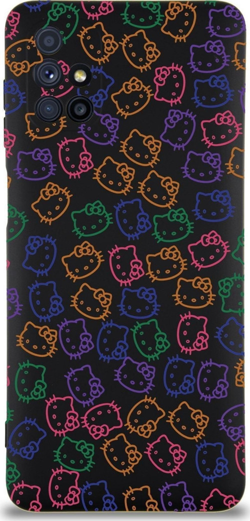 Samsung Galaxy M51 Uyumlu Lansman Kılıf Hello Kitty Tasarımlı Içi Kadife Kapak-Siyah